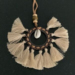 Boho Beach Cowrie Shell Necklace, Tassel Fringe Faux Suede Cord